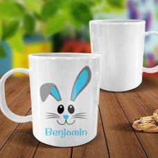 Blue Bunny Face White Plastic Mug