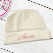 Embroidered Cream Baby Beanie