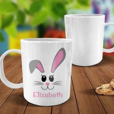 Pink Bunny Face White Plastic Mug