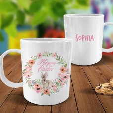 Rabbit Wreath White Plastic Mug
