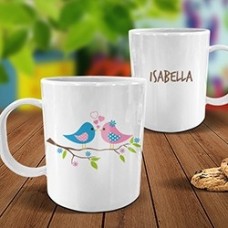 Two Birds White Plastic Mug