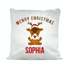 Cute Reindeer Magic Sequin Cushion Cover