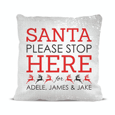 Santa Stop Magic Sequin Cushion Cover